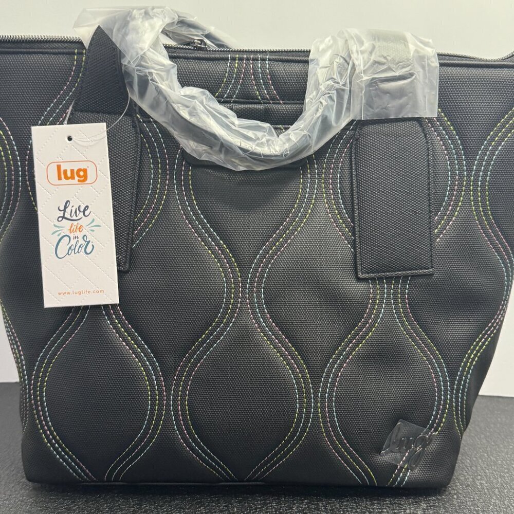 LUG Alto Crossbody Matte Luxe Black Rainbow Stitch NWT
